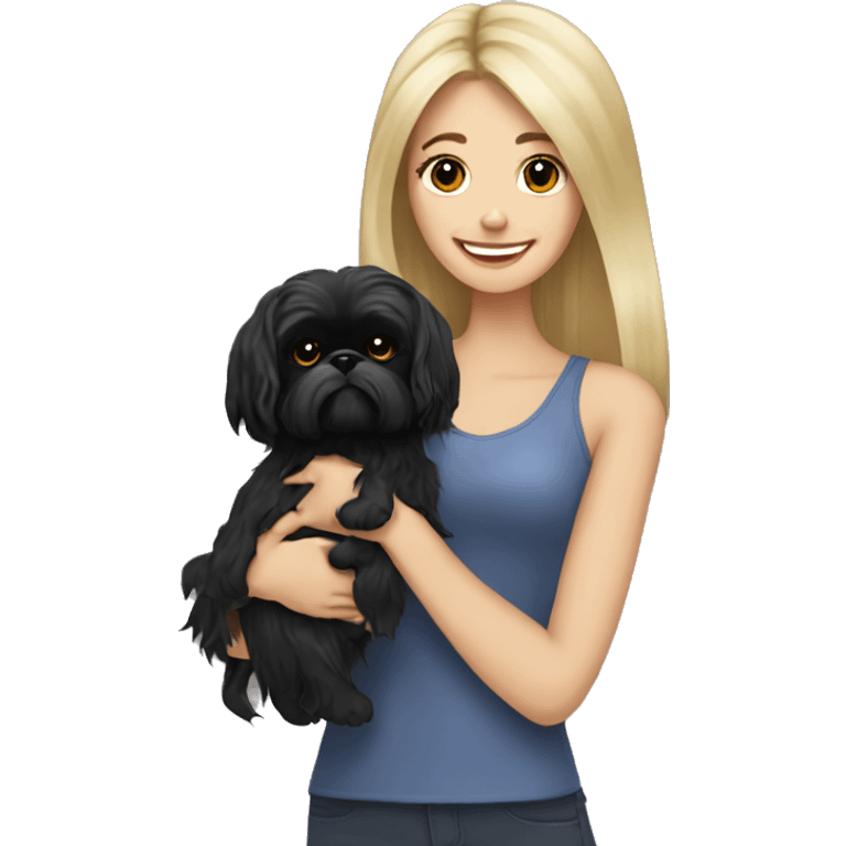 Happy, Long haired Blonde woman holding black shih tzu dog  emoji