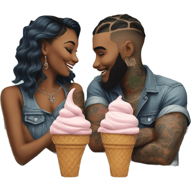 ice cream parlor date for beautiful tattooed couple emoji