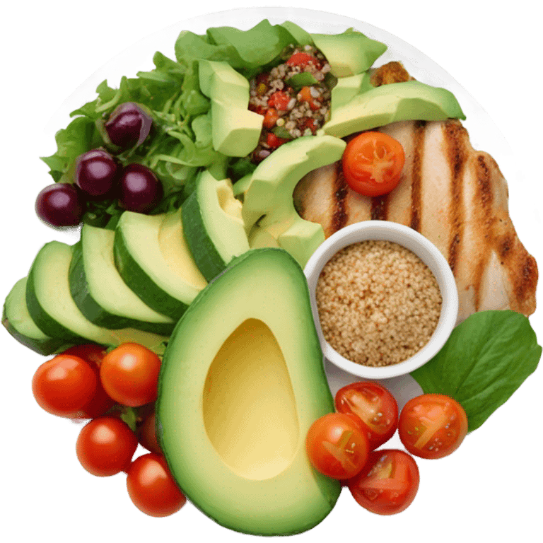 round white plate with healthy food emoji