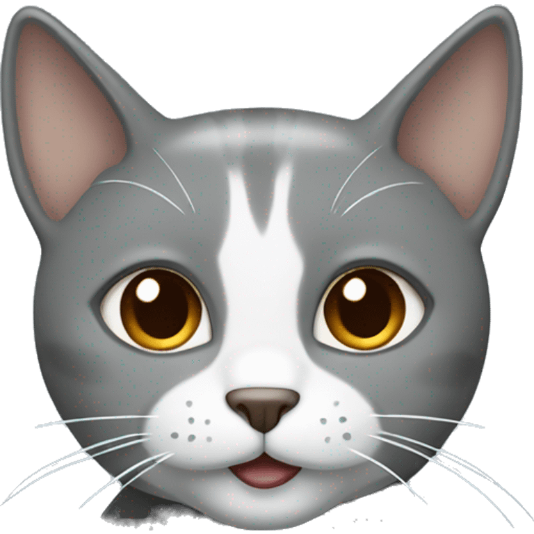 Grey cat with white lines with brown eyes smiling emoji