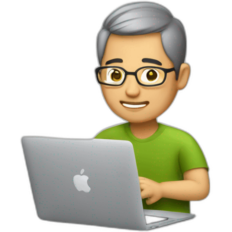 Aged 45 Asian Guy coding on the macbook emoji