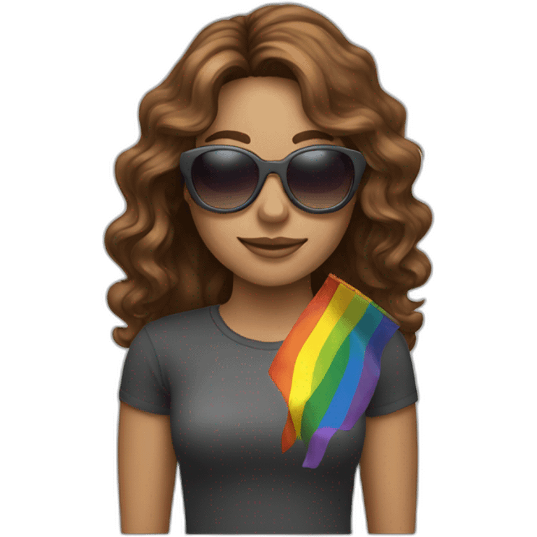 female with brown wavy hair rainbow flag and sunglasses  emoji