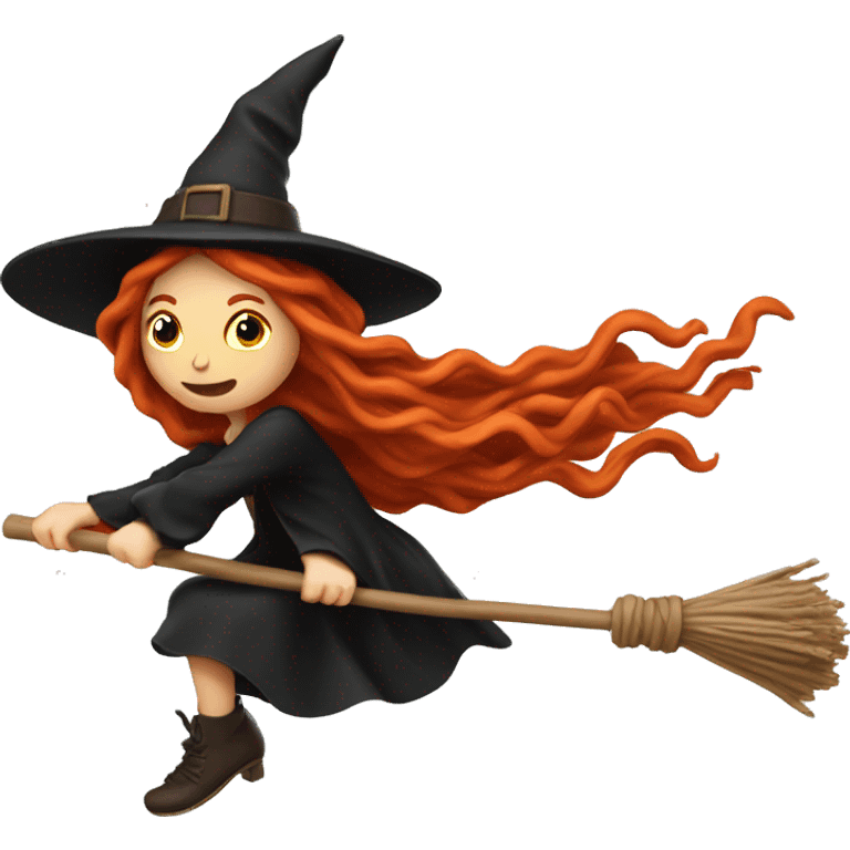 Redhead dreadlocks witch flying on broom emoji