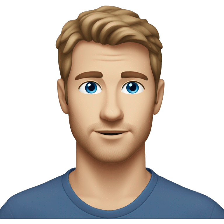 A head and shoulders shot of a 25 year old Caucasian man, with short brown hair, with stubble facial hair,   with blue eyes wearing a t-shirt. emoji