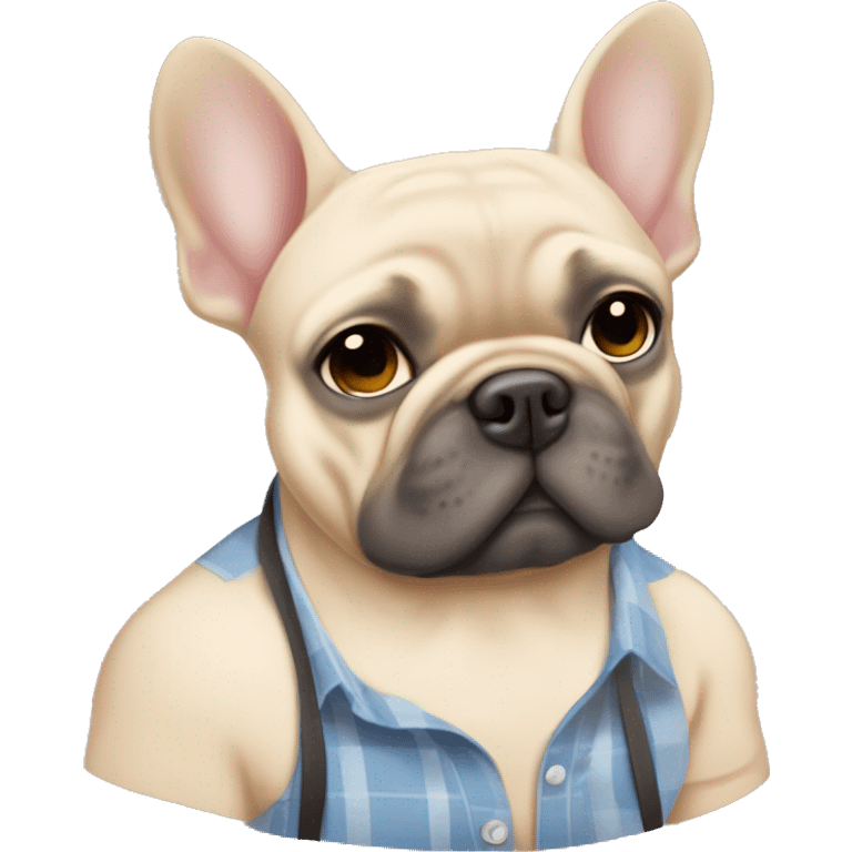 Frenchie breeder with blue eyes and light skin he’s from Cuba and a blonde haired fat frenchie and a fluffy dark grayish one and his shirt needs to say “Lazy Bulls” emoji