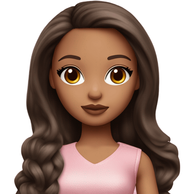 Hyper realistic bratz doll brunette blushing emoji