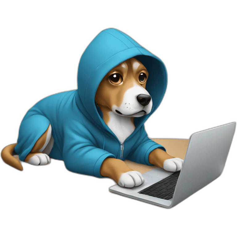 Sideways Dog with hoodie programming with paws on a laptop emoji