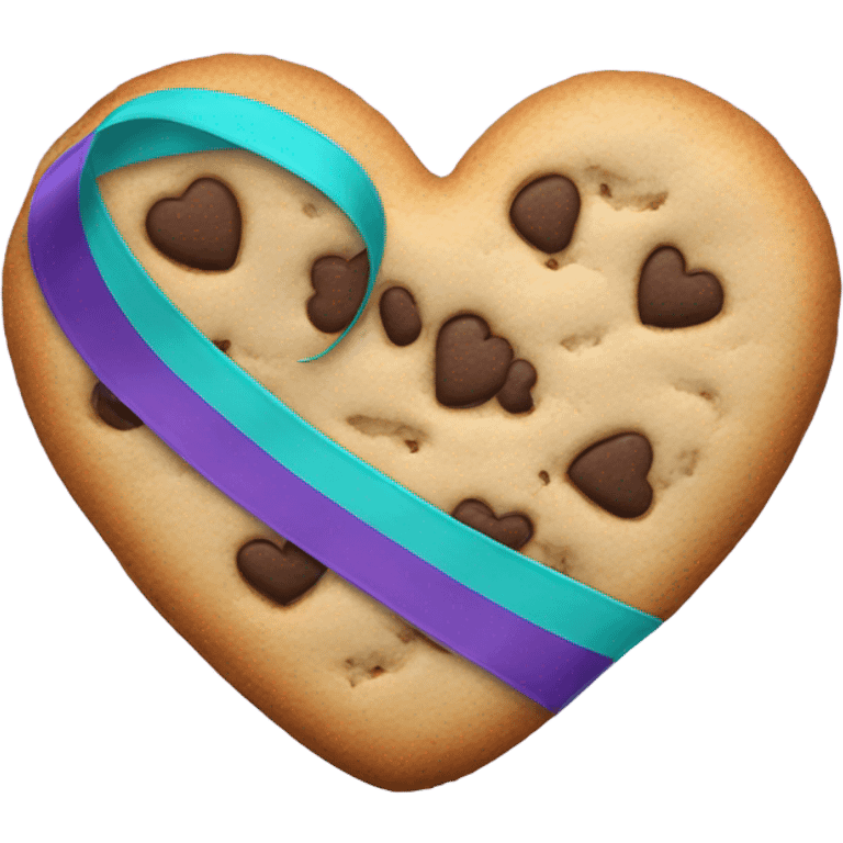 Cookie heart with purple teal awareness ribbon loop emoji