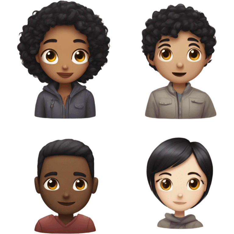 a man with bird hugging littlebit curly black haired women and kissing man has chinese eyes  but not too mach and girl has freckle a little emoji