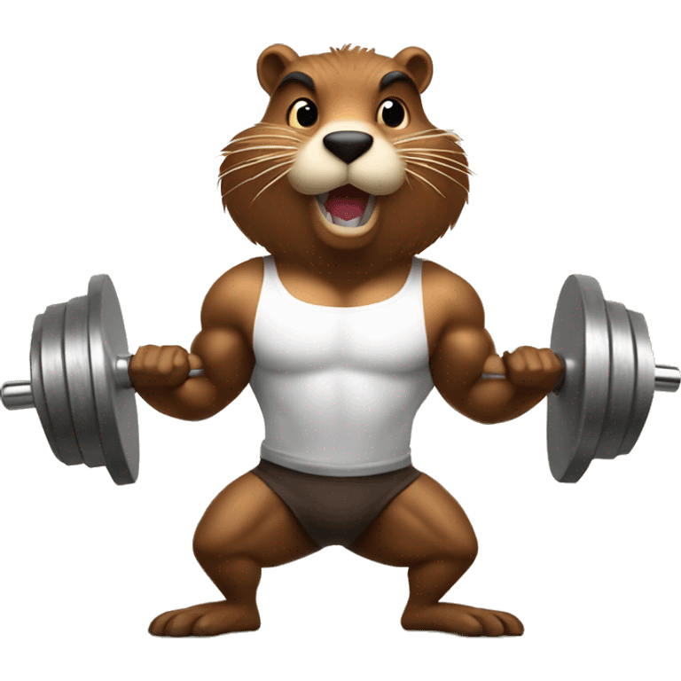 A beaver with strong muscles lifts the barbell emoji