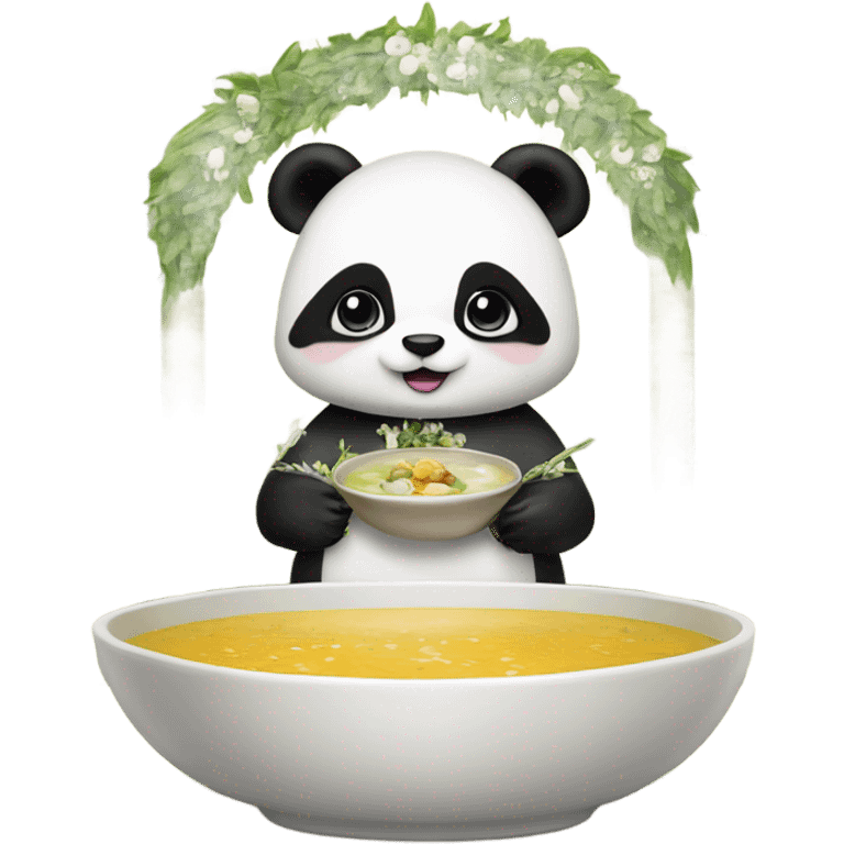 Baby panda bride marrying bowl of soup at altar emoji