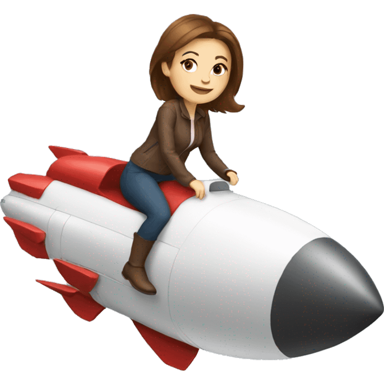 white woman brown hair riding a rocket emoji