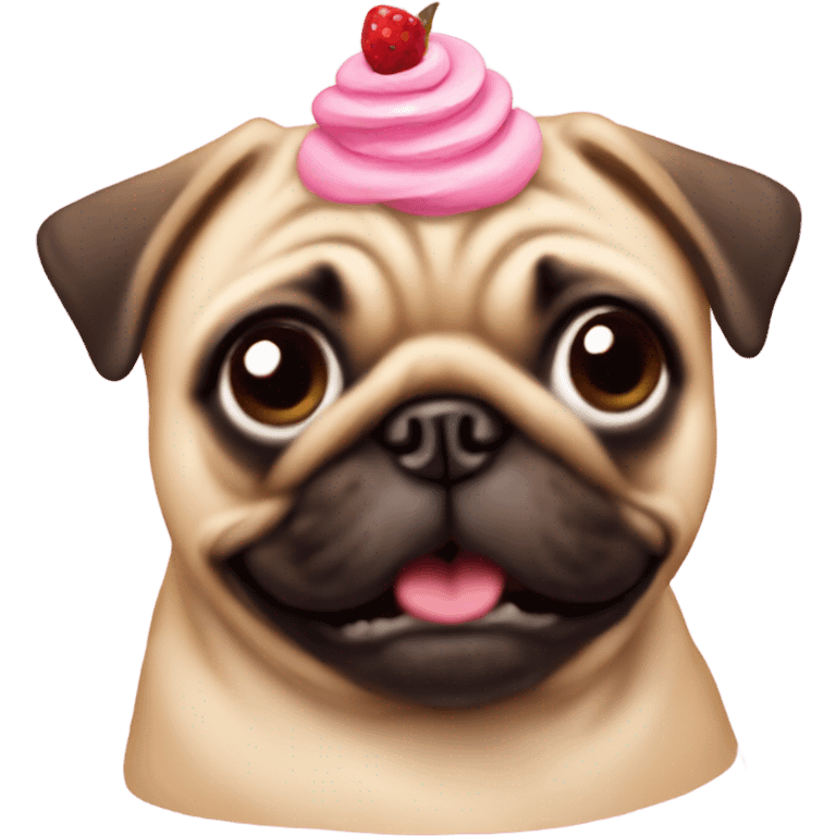 Tan pug eating a cupcake emoji