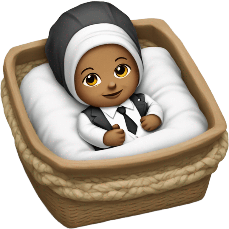 white newborn baby in a business suit lies in a cradle emoji