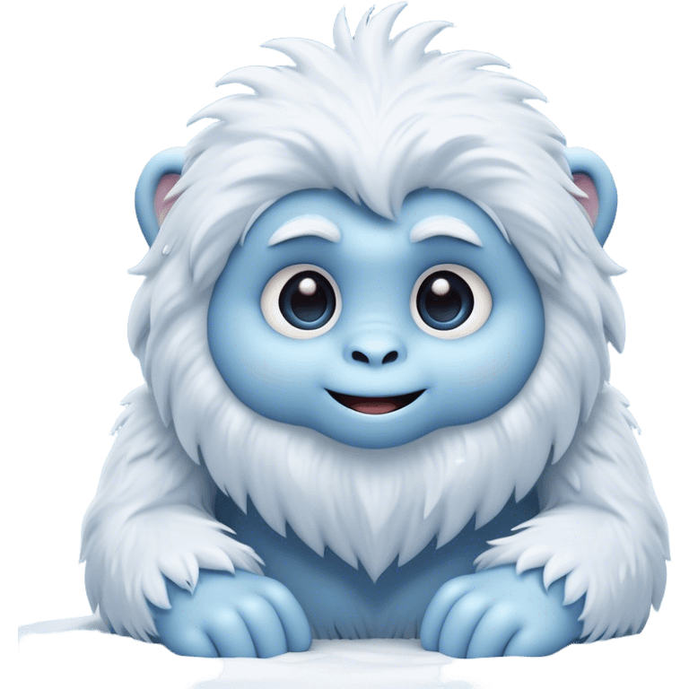 Cinematic Cute Yeti Portrait Emoji, with a charming, small, fluffy form in soft snowy whites and cool blues, featuring big, innocent eyes and a shy, gentle smile, simplified yet irresistibly endearing, highly detailed with a soft glowing outline that captures the whimsical charm of a friendly yeti ready for a cuddle! emoji