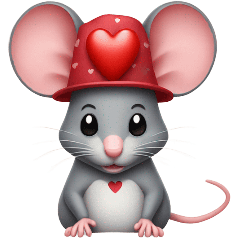 Mouse wearing a hat with hearts emoji