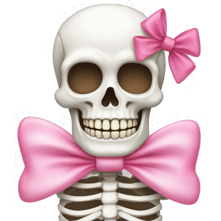 White skeleton with a pink bow emoji