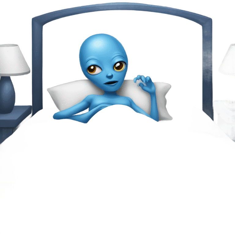 a blue alien woman , laying on the bed emoji