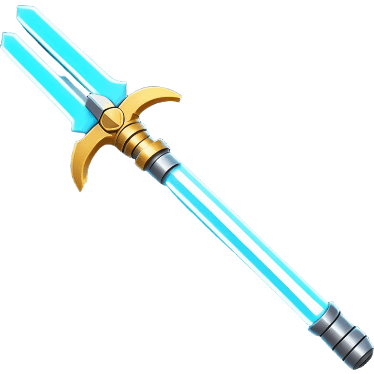 Clash of Clans aesthetic: Cinematic heroic light sabre Emoji, rendered in a 3D vector-style similar to standard emojis with minimal shading and bold, simplified shapes. A compact, vibrant energy blade with a neon-hued, glowing edge and futuristic hilt, softly glowing with a radiant cosmic charm. Simplified yet unmistakably iconic, highly detailed and consistent, glowing with a soft pulsating brilliance and high shine. Stylized with a touch of interstellar elegance and a soft glowing outline, capturing the essence of a legendary energy blade with a friendly, playful manner! emoji