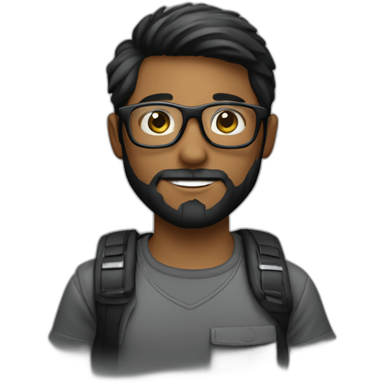 a photographer, young, black, straight hair, with a beard, wearing glasses and with a camera in his hand. Using black emoji