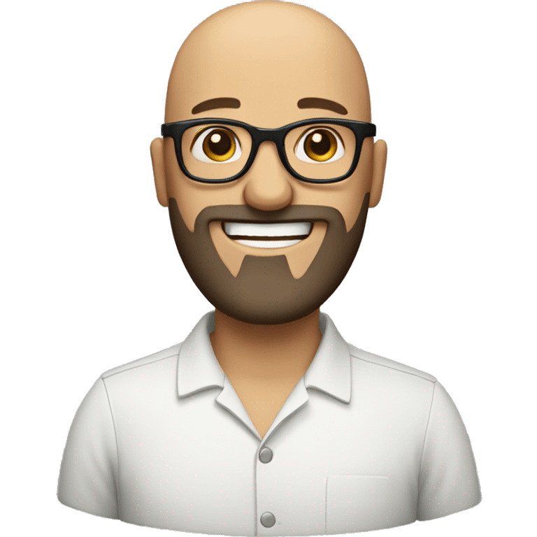 Emoji of a bald man with a brown beard and thick rectangle glasses. Big Smile emoji