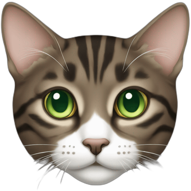 Dark Brown and white tabby cat with green eyes emoji