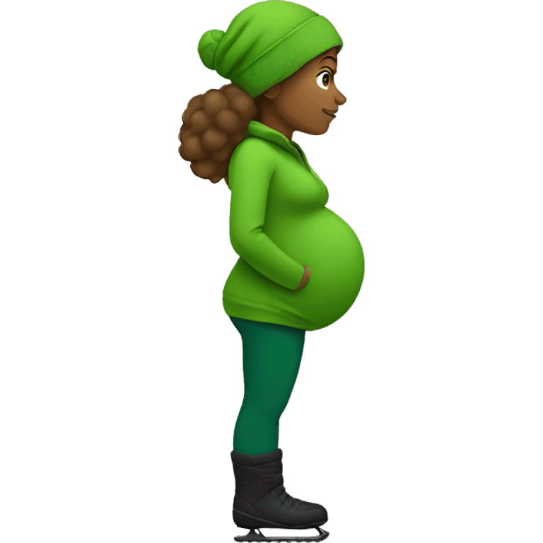 Pregnant woman dressed in green side profile white ski.  emoji