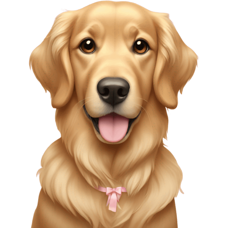 golden retriever with curls on the ears and light pink bows on each ear emoji