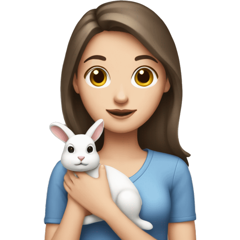 brunette white girl holding rabbit emoji