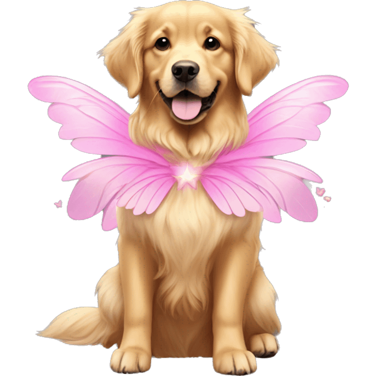 Golden retriever wearing pink fairy wings  emoji