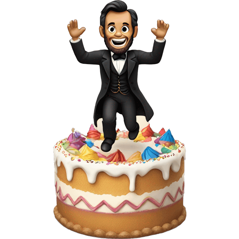 Abraham Lincoln, jumping out of a birthday cake emoji