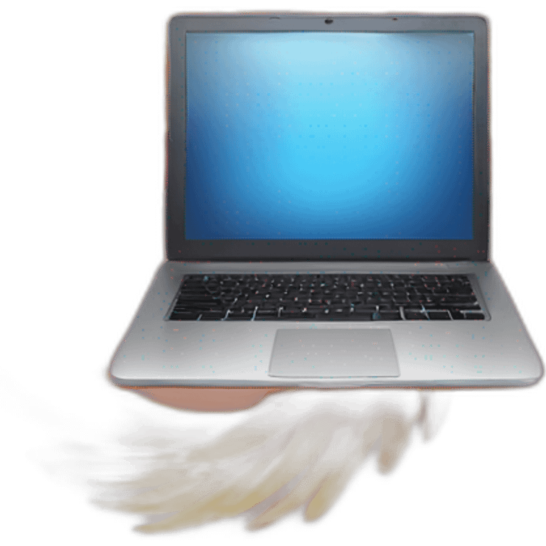 a phoenix with wide wings in front of a laptop emoji