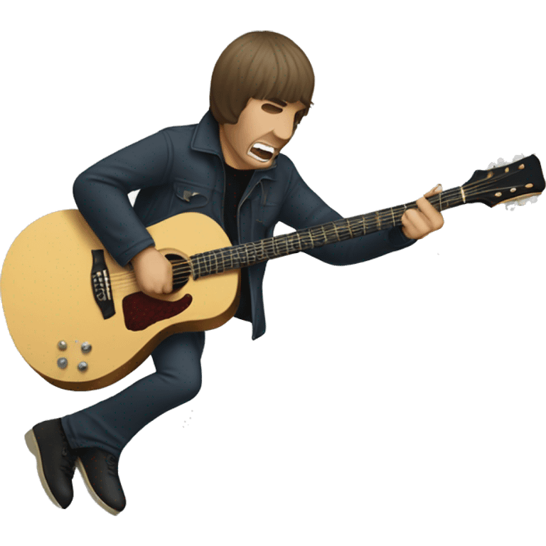 Liam Gallagher playing guitar while doing a front flip emoji