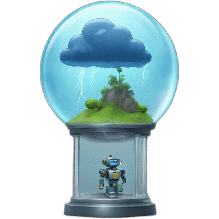 thunderstorm and robot in a glass globe emoji