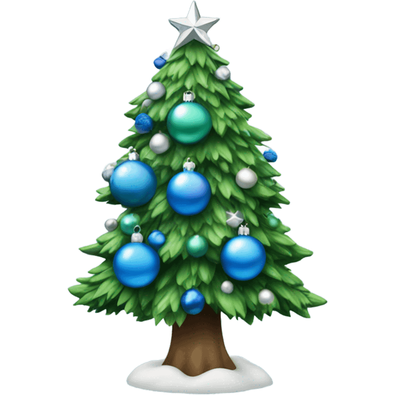 green snowy christmas tree with blue and silver baubles emoji