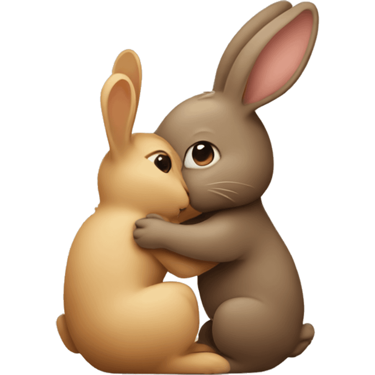 Brown bunny hugging beige bunny emoji