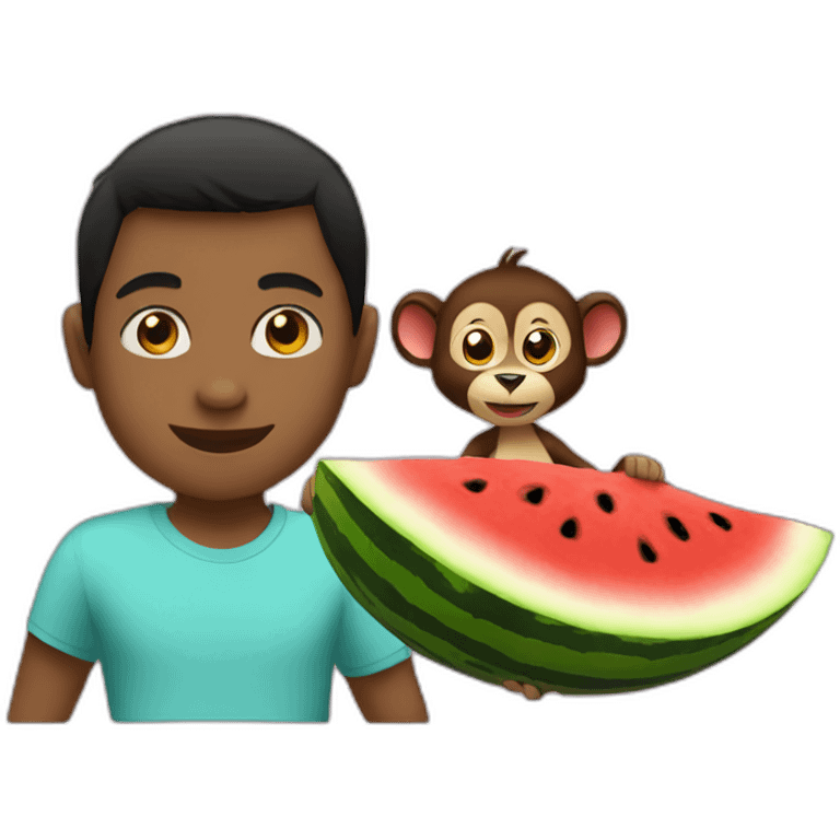 jayden eating watermelon with a monkey emoji