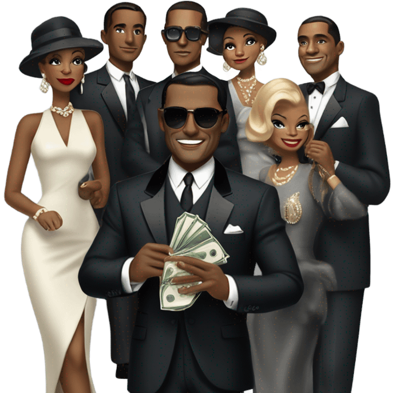 1960s ratpack with men and women and money emoji