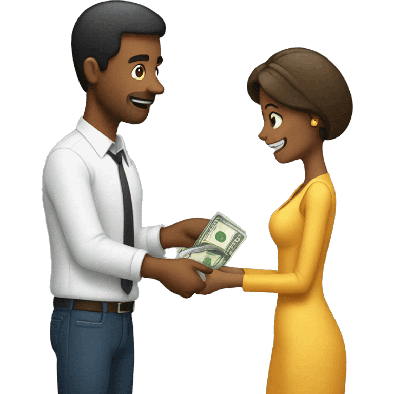 Man handing a woman money emoji