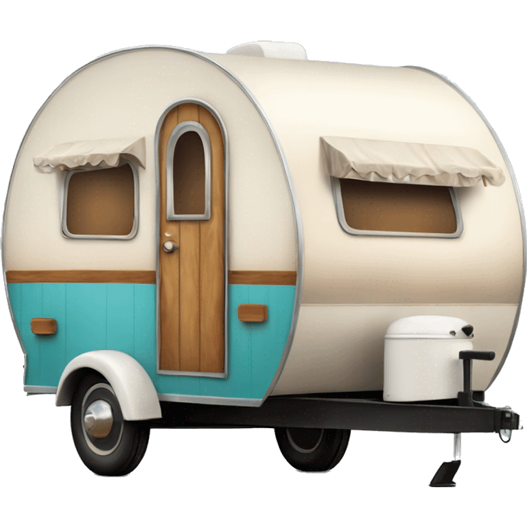 Realistic vintage round wooden travel trailer isolated.  emoji