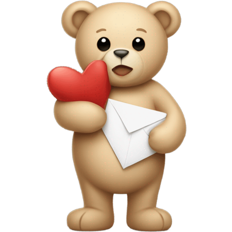 beige teddy bear teddy with an envelope and a heart in his hands emoji