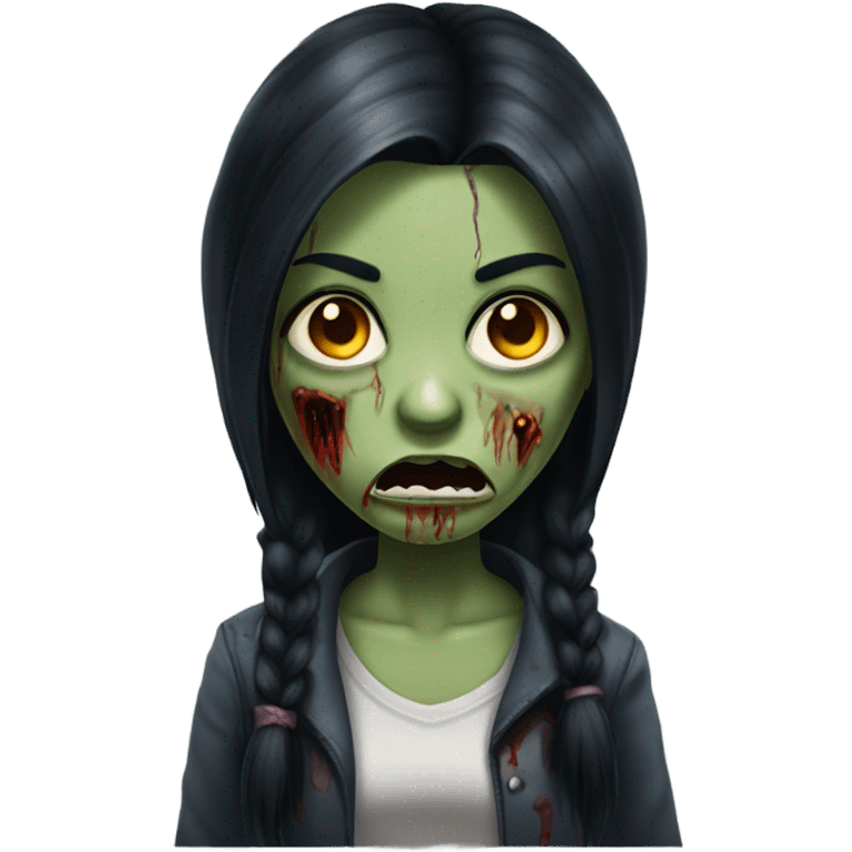 girl zombie with black long hair with teeth and serious face  emoji