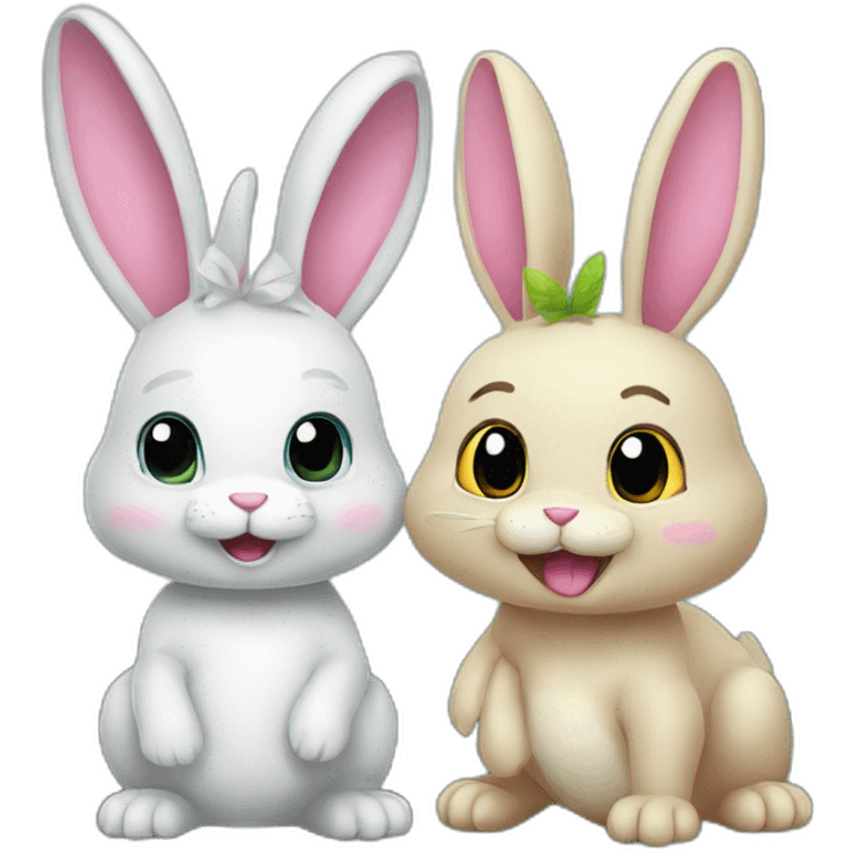 Bunny and Dino with bunny ears cute emoji