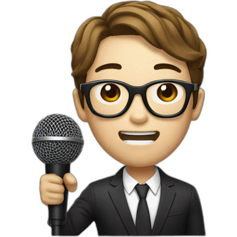 Vocalist with glasses and microphone korean emoji