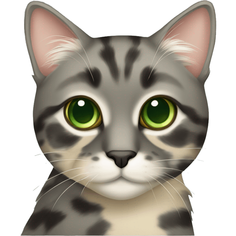 grey and beige tortoiseshell cat with green eyes emoji