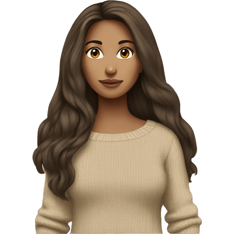 Brunette long hair women beige sweater  emoji