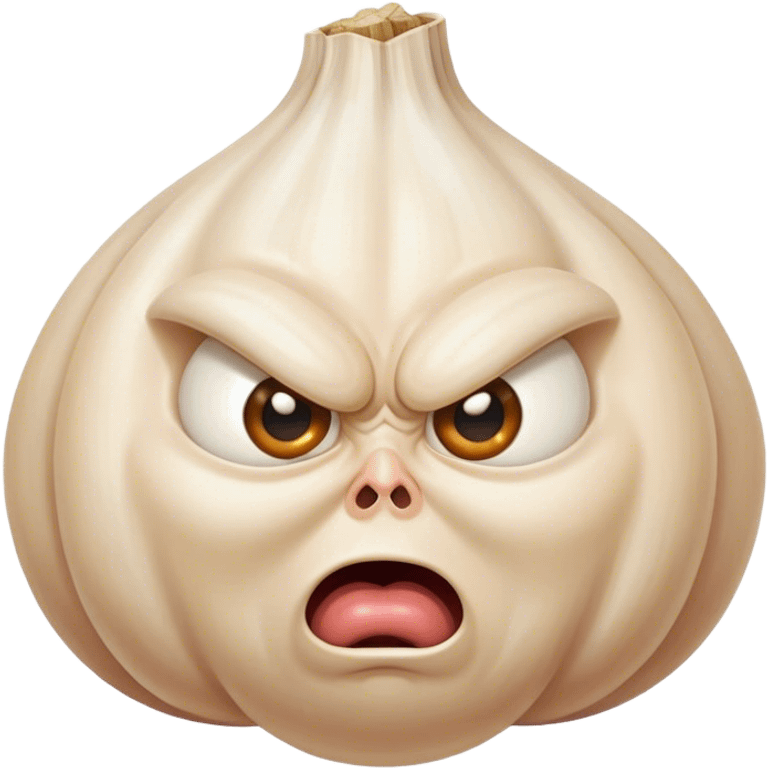 Garlic with Chinese eyes slanted angry garlic emoji