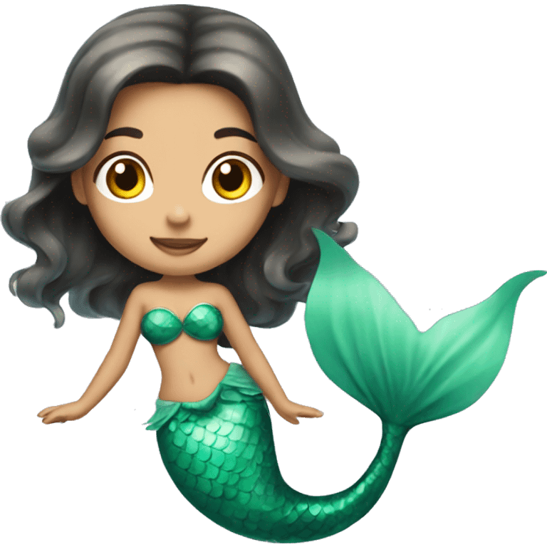 Beautiful brunette mermaid with light green fin emoji