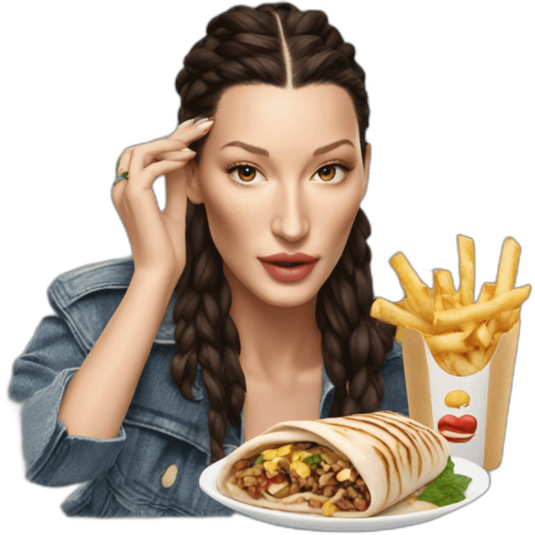 Bella Hadid eating shawarma emoji