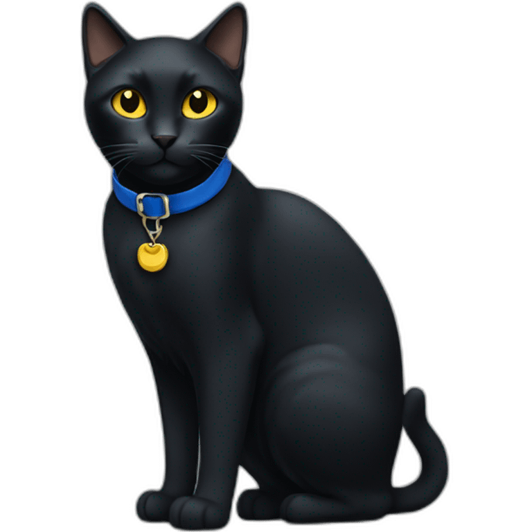 Black cat with yellow eyes and a blue collar emoji